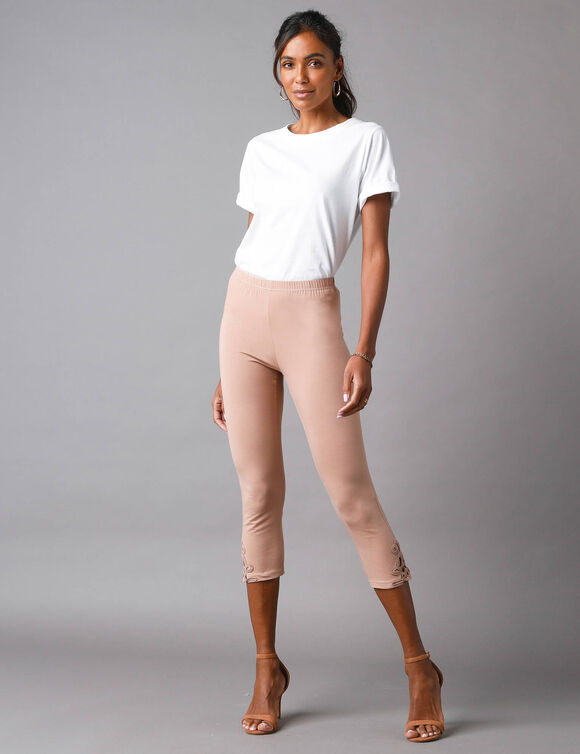 Legging 3/4 macramé, taille élastiquée (taupe)