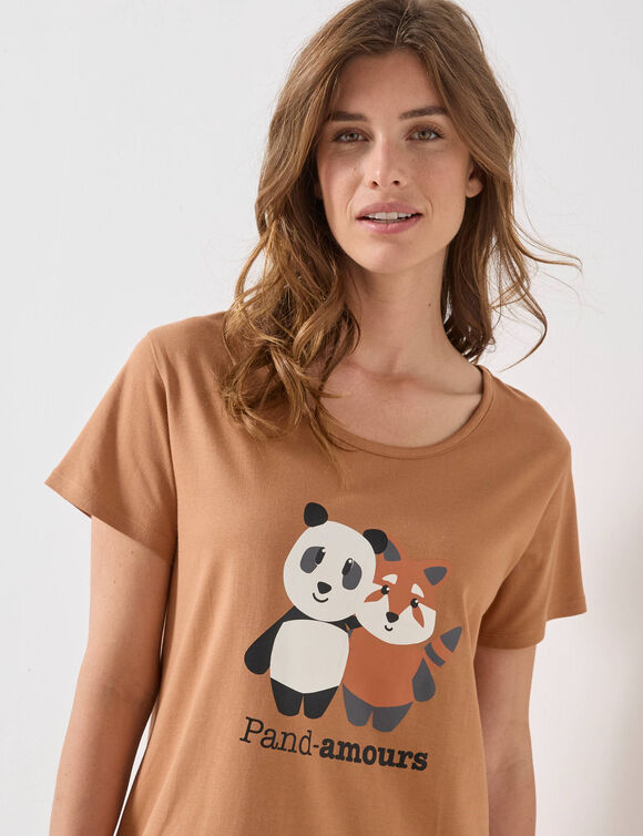 Chemise de nuit courte manches courtes motif «Pand-Amours» (noisette)