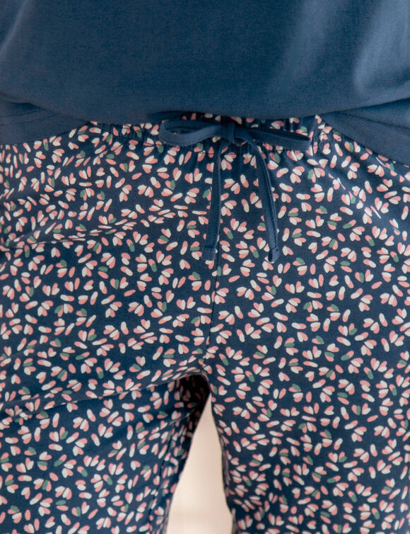 Pantacourt pyjama imprim&eacute; minimaliste fleuri (bleu)