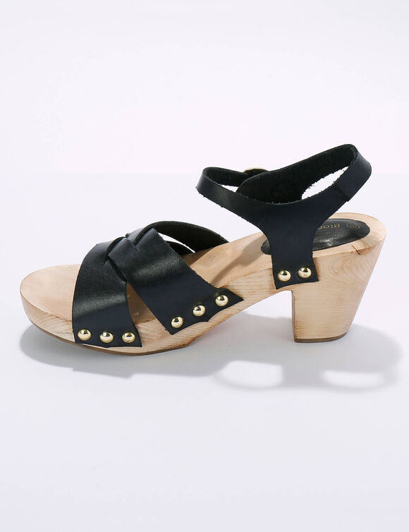  Sabots cloutés en cuir, talon bois (noir)
