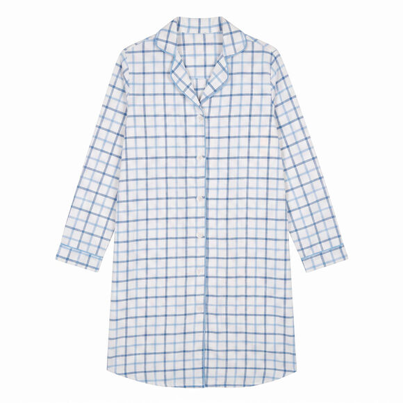 Chemise de nuit en flanelle forme liquette tiss&eacute; teint carreaux (&eacute;cru / bleu)