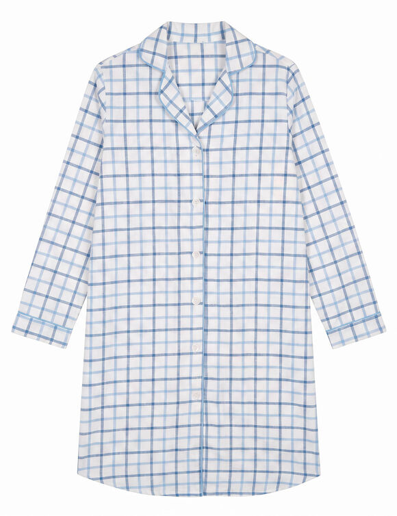 Flanellen nachthemd in nachthemdstijl, geweven en geverfd, met geruit motief (ecru / blauw)