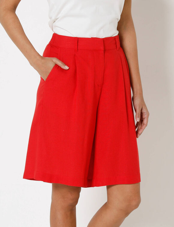 Bermuda coupe large, lin m&eacute;lang&eacute; (rouge)