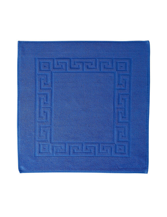 Tapis de bain éponge liteau motif frise grecque (bleu dur)