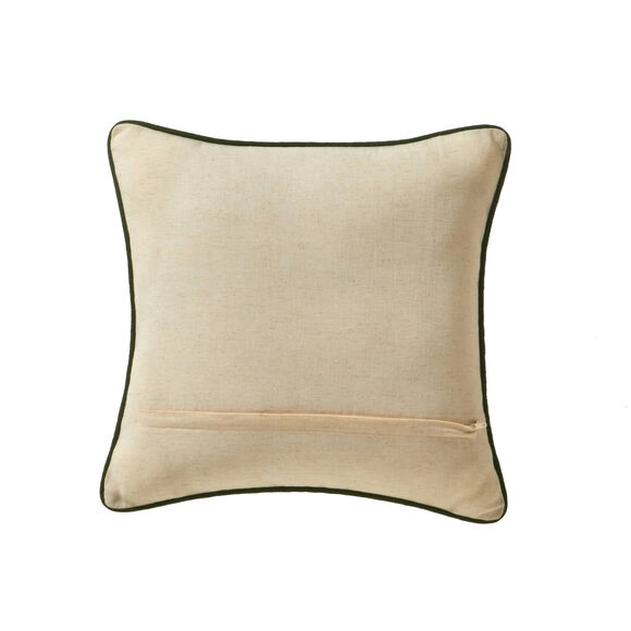 Coussin coton lin broderie fleurie (vert / parme)