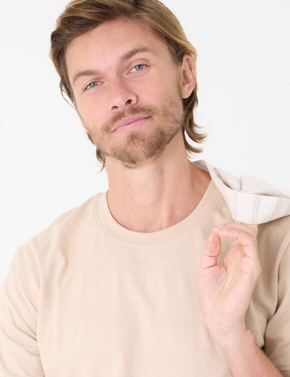 T-shirt in getextureerd piqu&eacute;tricot, korte mouwen (zandkleur)