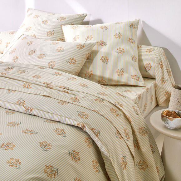 Linge de lit Marjolaine imprim&eacute; - coton 57 fils/cm&sup2; (blanc / sable)