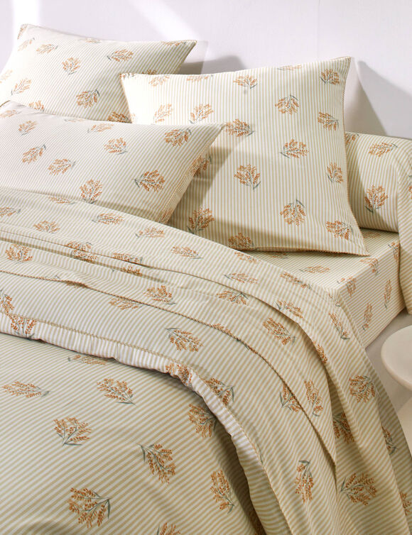 Linge de lit Marjolaine imprim&eacute; - coton 57 fils/cm&sup2; (blanc / sable)