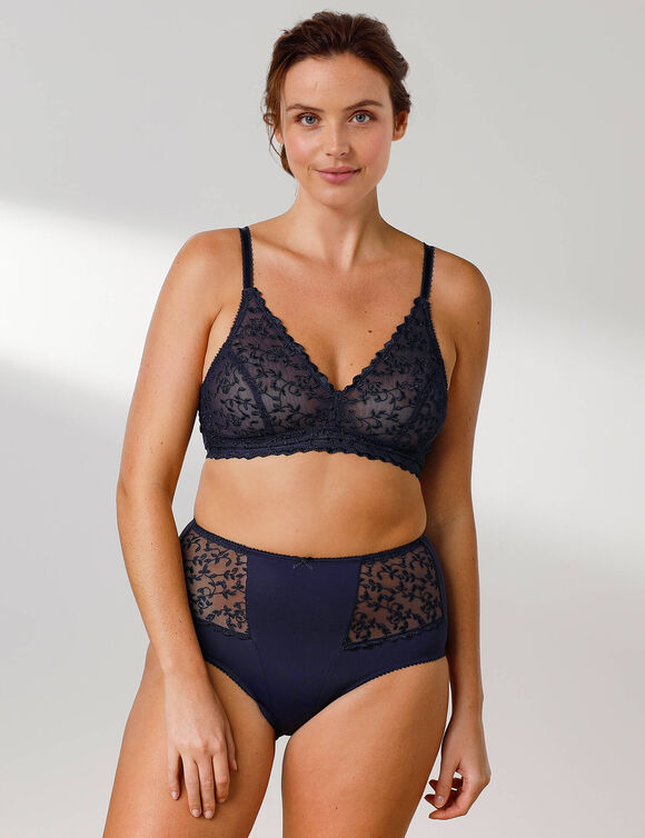 Soutien-gorge forme triangle tulle brodé stretch Batlow-  sans armatures  (marine)