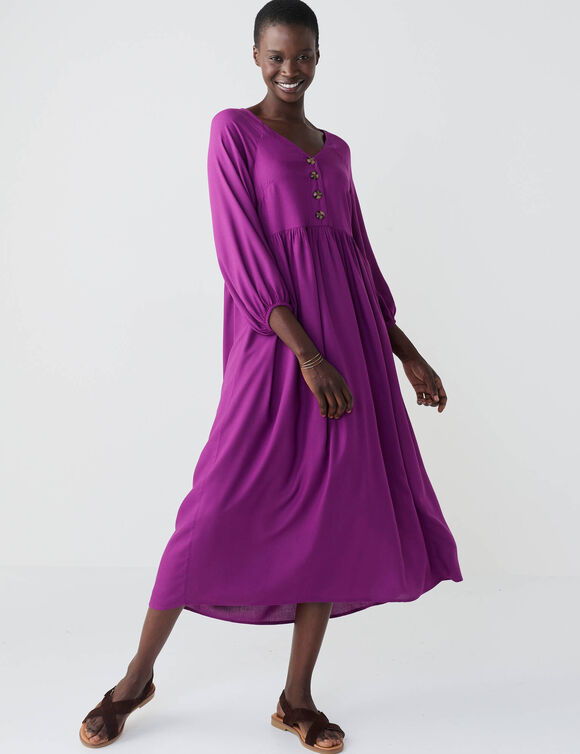 Robe longue boutonn&eacute;e, unie (violet)