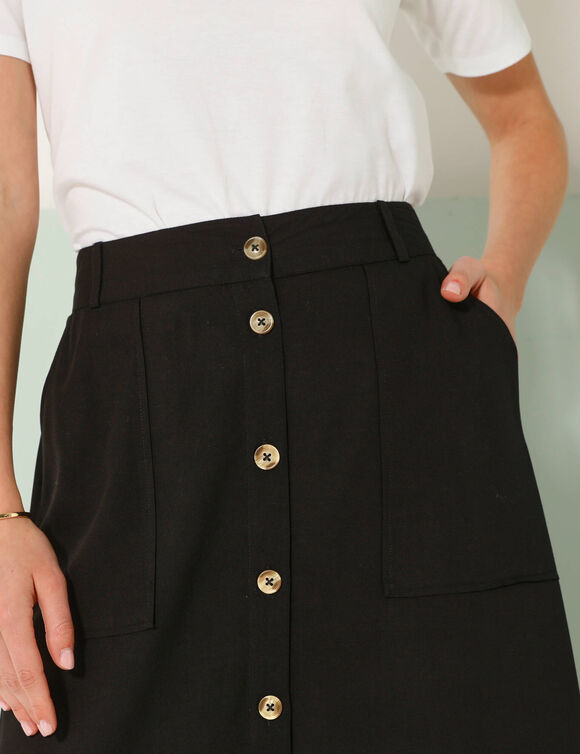 Jupe boutonnée unie fluide (noir)