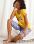 Pyjama court imprimé citrons (bleu / safran)