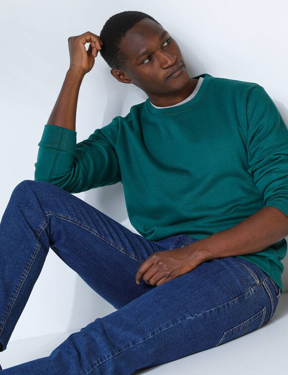 Sweater in molton met ronde hals (dennengroen)