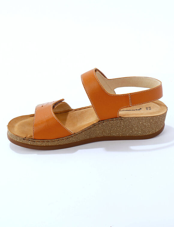 Sandales scratch&eacute;es largeur confort en cuir (marron)