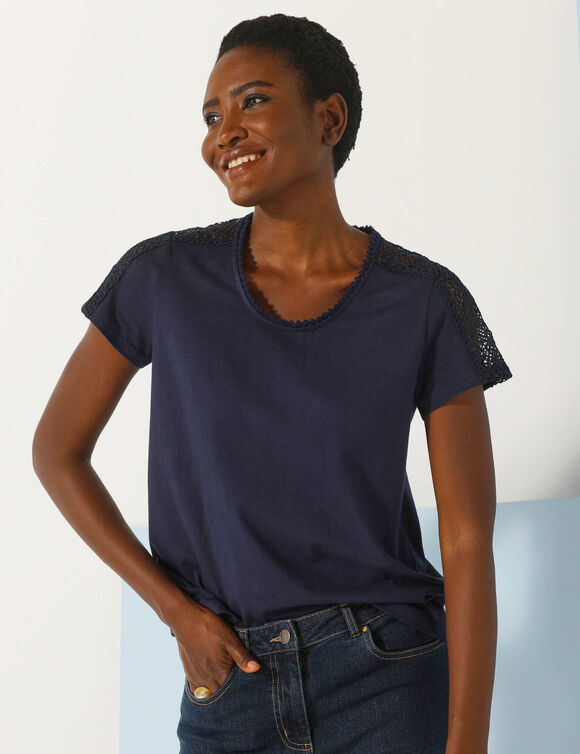 T-shirt col rond dentelle (marine)