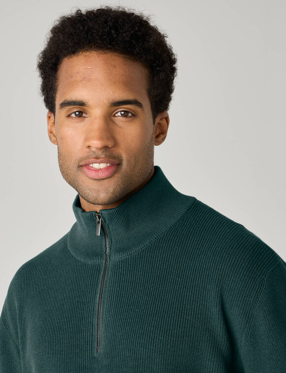 Pull col montant zipp&eacute; en maille perl&eacute;e (c&egrave;dre)