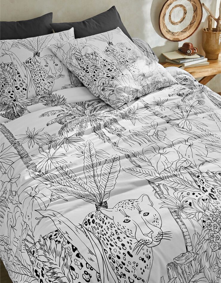Linge de lit Botanic en coton imprimé jungle léopard (blanc)