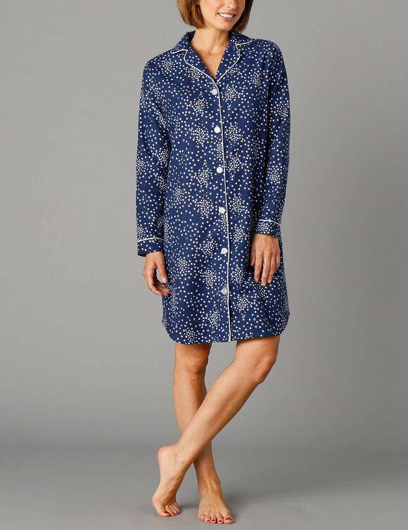 Chemise de nuit en pilou forme liquette imprim&eacute; &eacute;toiles (marine)