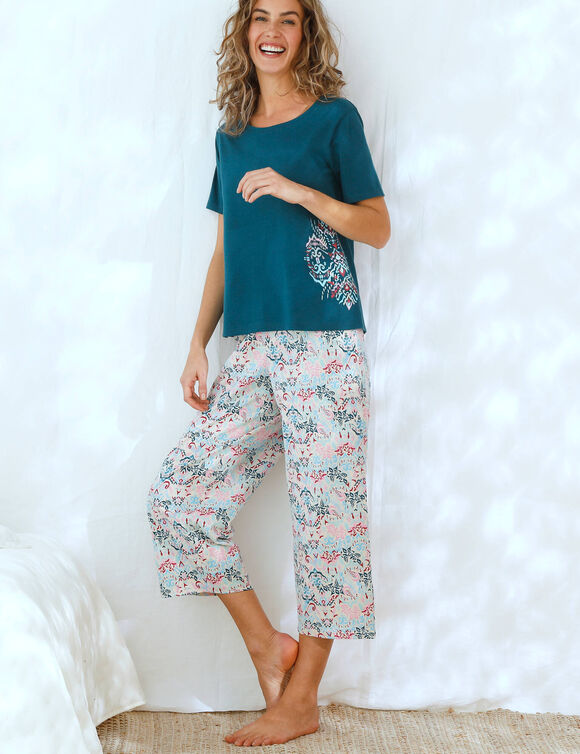T-shirt de pyjama imprimé Ikat (bleu canard)