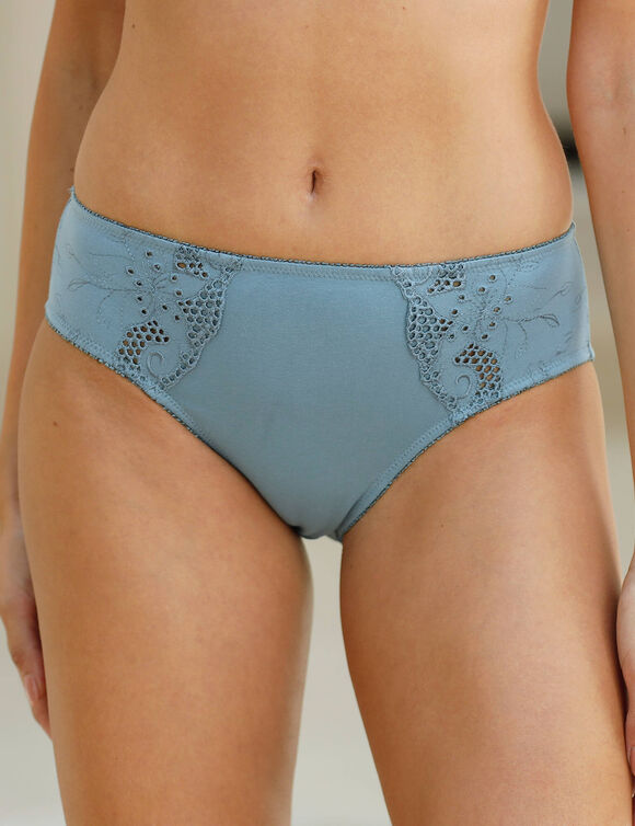 Geborduurde effen midislip in katoen Olbia - set van 2 (leiblauw)