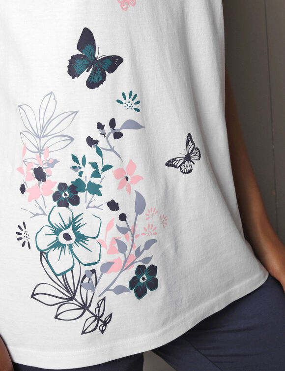 Tee-shirt imprimé placé bucolique - manches courtes (blanc)