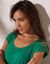 Effen tricot t-shirt met vetersluiting op de schouders (groen)