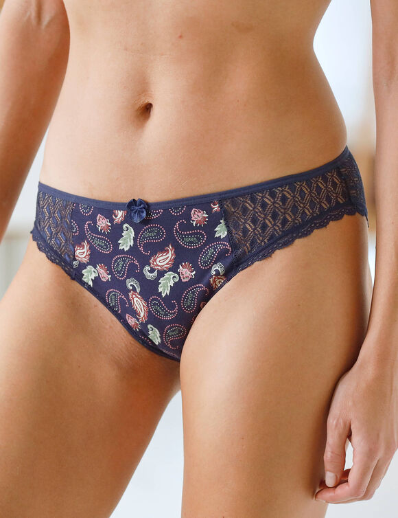 Culotte midi coton dentelle imprimé cachemire Coria - lot de 2 (bleu)