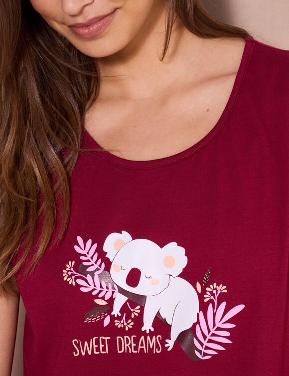 Chemise de nuit longue à manches courtes imprimé koala (cerise)