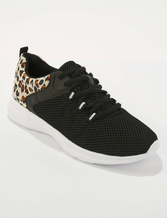 Sneakers met veters en dierenhuidprint (zwart)