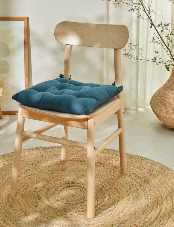Stoelkussentje in effen katoenen zeildoekstof - set van 2 (blauw)