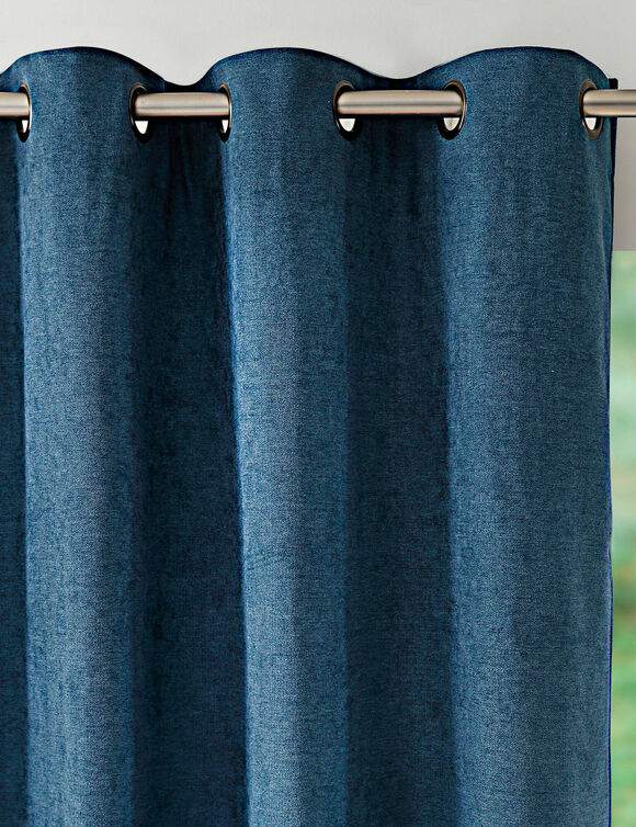 Rideau occultant et isolant finition oeillets (bleu paon)