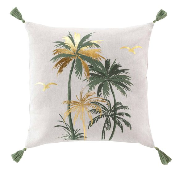 Coussin carré imprimé Palmier (vert sauge)