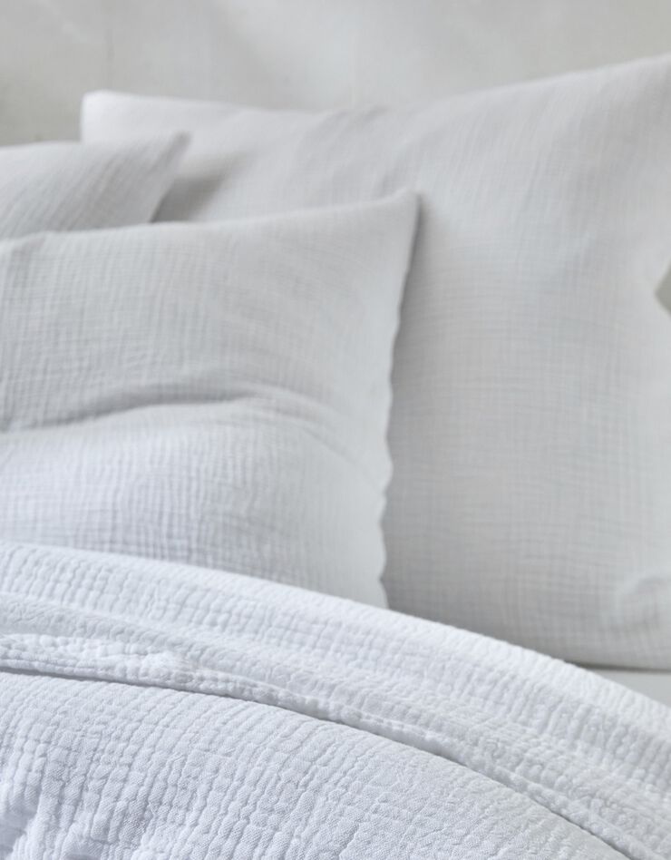 Linge de lit uni en triple gaze de coton (blanc)