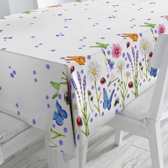 Nappe coton imprimé bucolique (blanc)