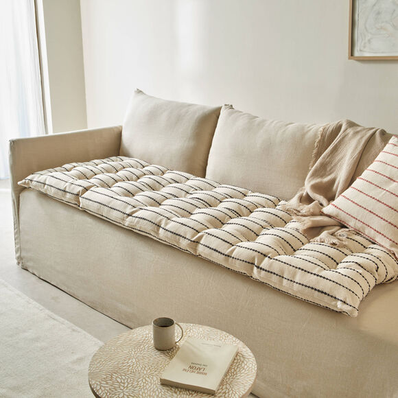 Long coussin déco tissage artisanal (naturel / noir)