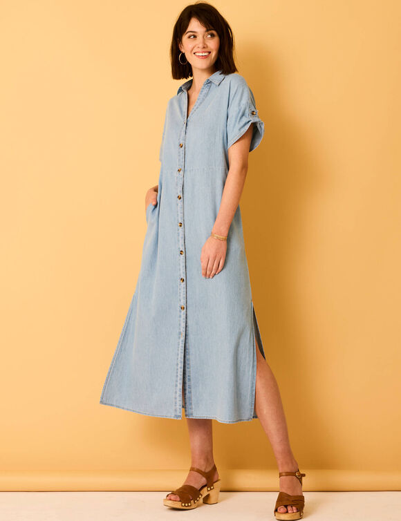 Robe-chemisier longue en jean, manches courtes (bleached)