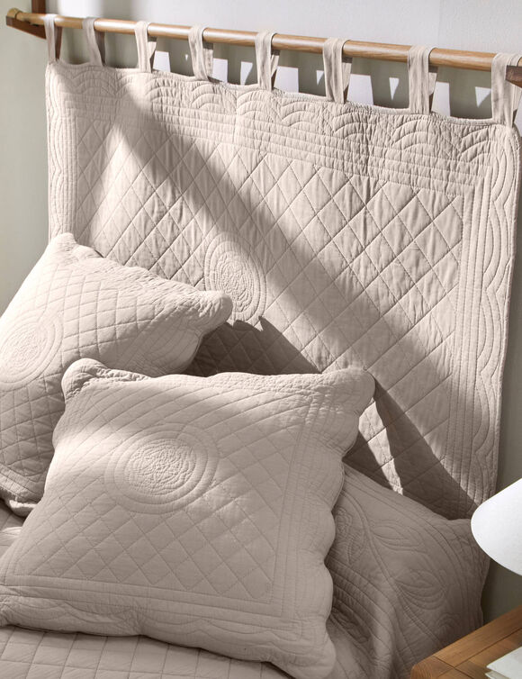 T&ecirc;te de lit unie coton style boutis Cassandre (beige)