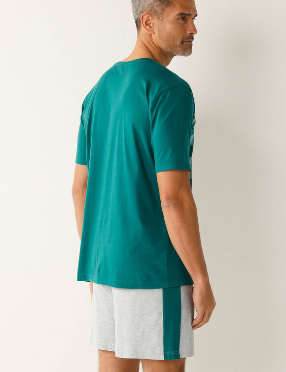 Shortama in katoen, geplaatste strepen, ronde hals (groen / grijs)