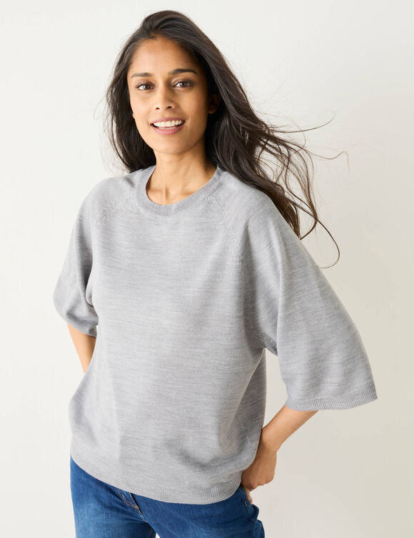 Pull loose manches coudes, toucher doux (gris chiné)