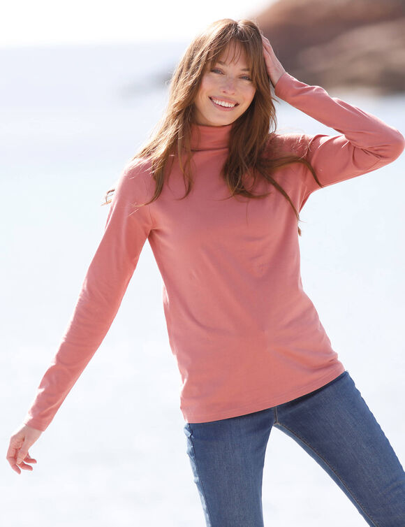 Sous-pull col roulé coton stretch uni (terracotta)