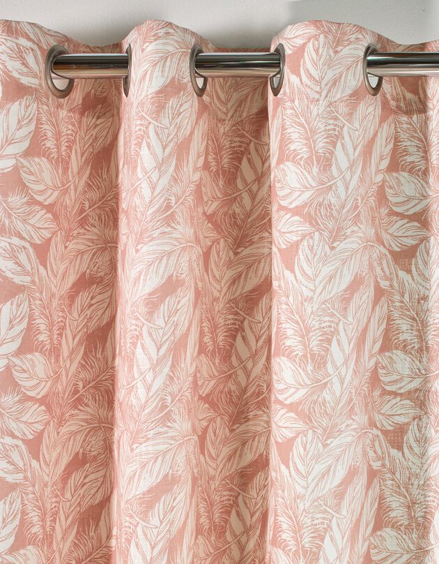 Gordijn in ramee met bladerenprint (roze)