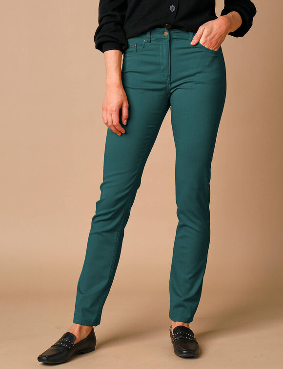 Pantalon droit stretch uni (vert sapin)