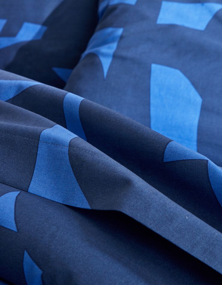 Linge de lit Puzzle en coton imprimé géométrique (bleu)