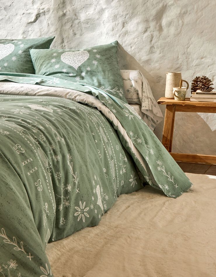 Linge de lit Anceny imprimé coeur - coton (eucalyptus)