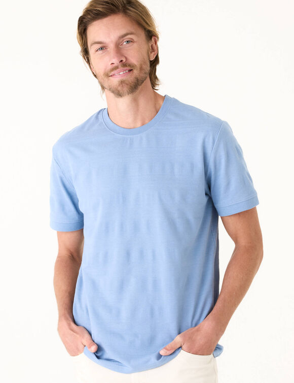 T-shirt maille piqu&eacute;e textur&eacute;e manches courtes   (bleu)