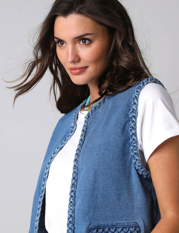 Veste sans manches jean tress&eacute; (bleached)
