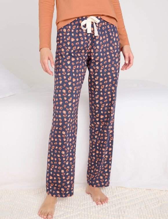 Pyjamabroek in katoen met print "Beautiful" (marine / koper)