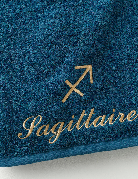 Serviettes de bain brodées Sagittaire - 420g/m2 (bleu paon)