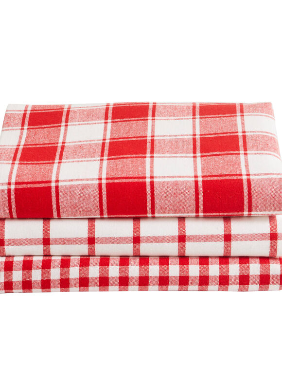 Torchon carreaux coton tiss&eacute; teint - lot de 3 (rouge)