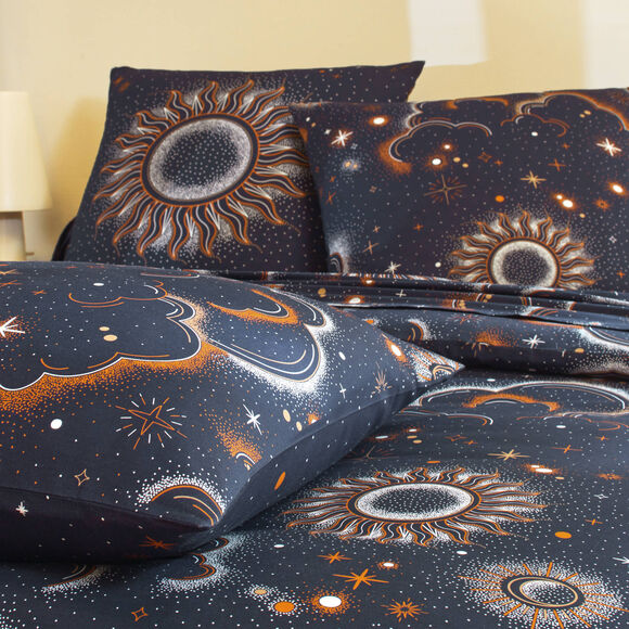 Linge de lit Helios en coton imprimé (marine)